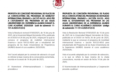 Listado provisional Erasmus+ AUNEX 2025/2026